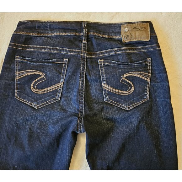 Silver Womens Jeans Suki Mid Slim Boot Denim Blue Dark Wash Super Stretch 29/32 - Picture 9 of 13